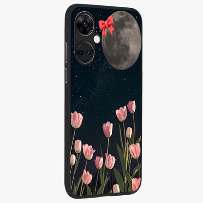 Moonlit Night Tulip Glass Case for 1+Nord CE 3 side perspective highlighting delicate petal textures and sleek build