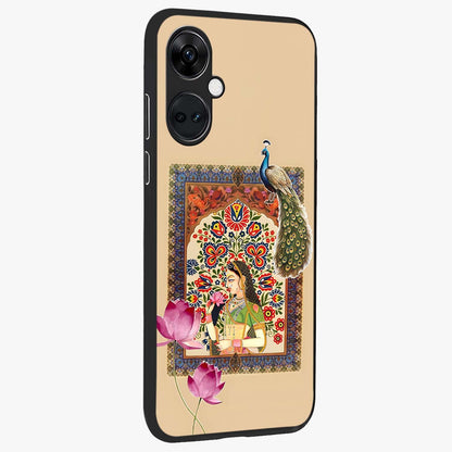 Mughal Princess and Peacock Glass Case for 1+Nord Ce 3 side perspective highlighting detailed cultural textures and smooth premium build