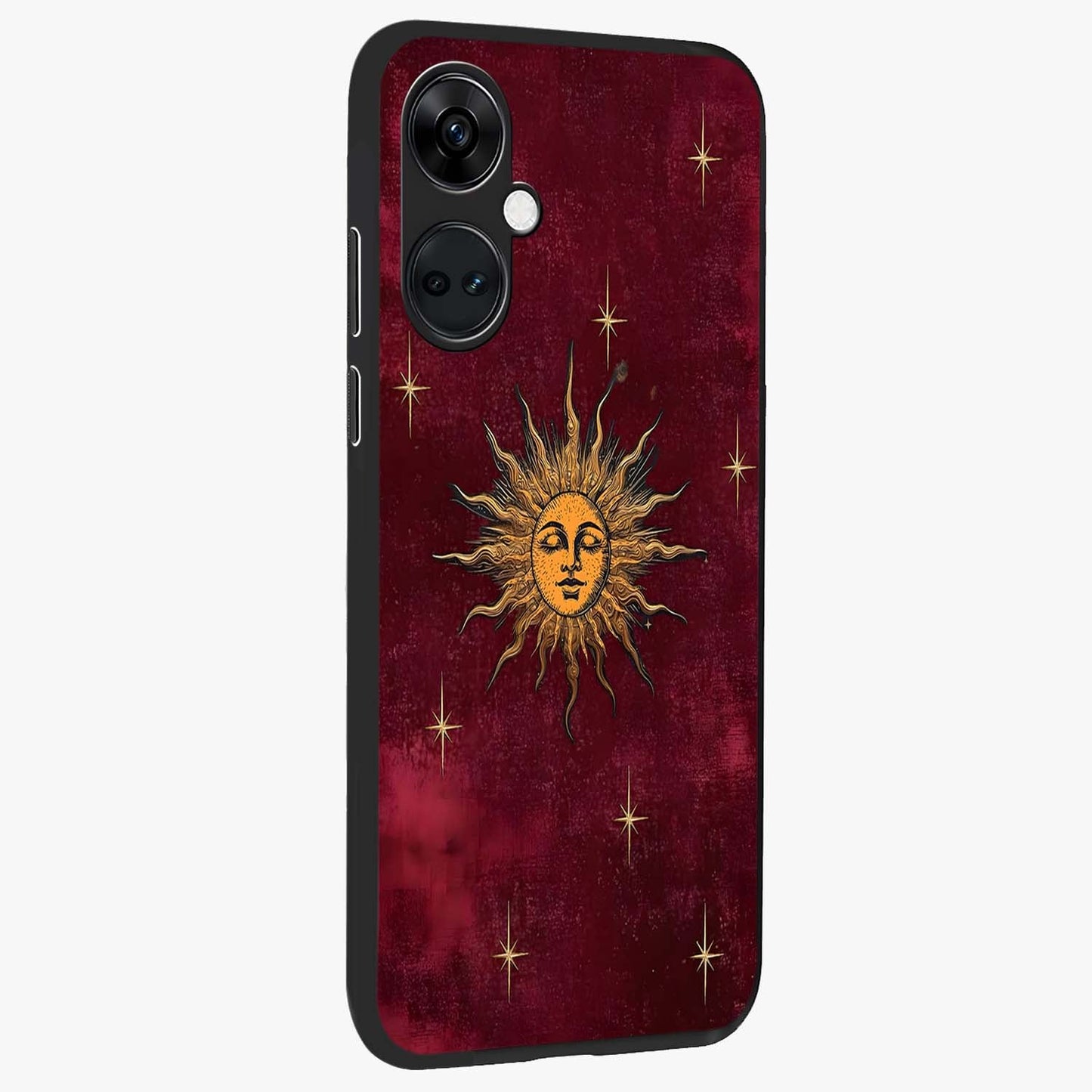 Mystic Solar Glow Glass Case for 1+Nord Ce 3 side perspective highlighting luminous detailing and premium edges