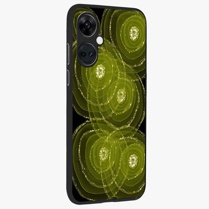 Neon Orbit Bloom Marble Glass Case for 1+Nord CE 3 side perspective highlighting luminous textures and premium edges