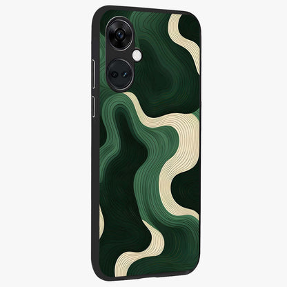 Organic Swirl Design Glass Case for 1+Nord Ce 3 side perspective highlighting fluid textures and premium edges