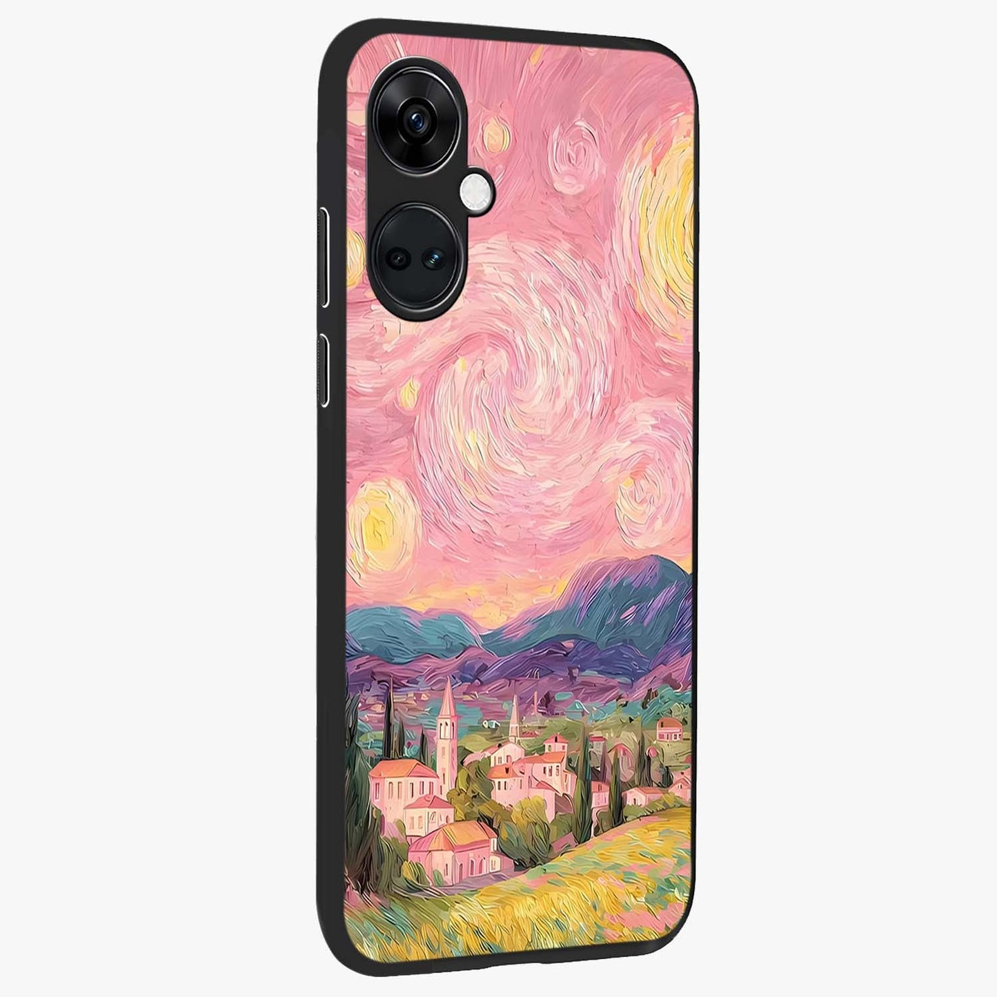 Pastel Starry Village Glass Case for 1+Nord Ce 3 side perspective highlighting serene scenic textures and premium edges