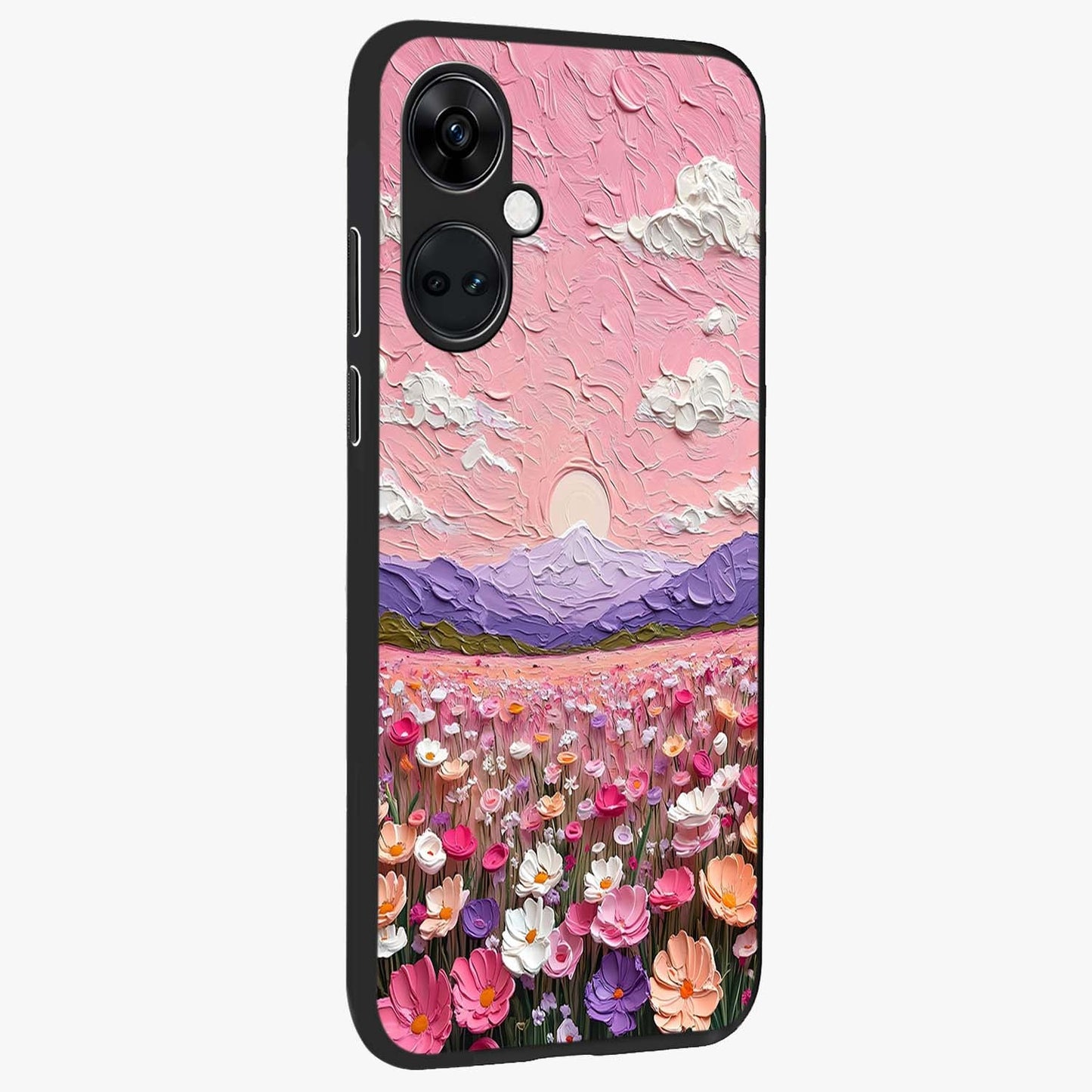 Pink Pastel Groovy Art Glass Case for 1+Nord Ce 3 side perspective highlighting funky textures and premium edges