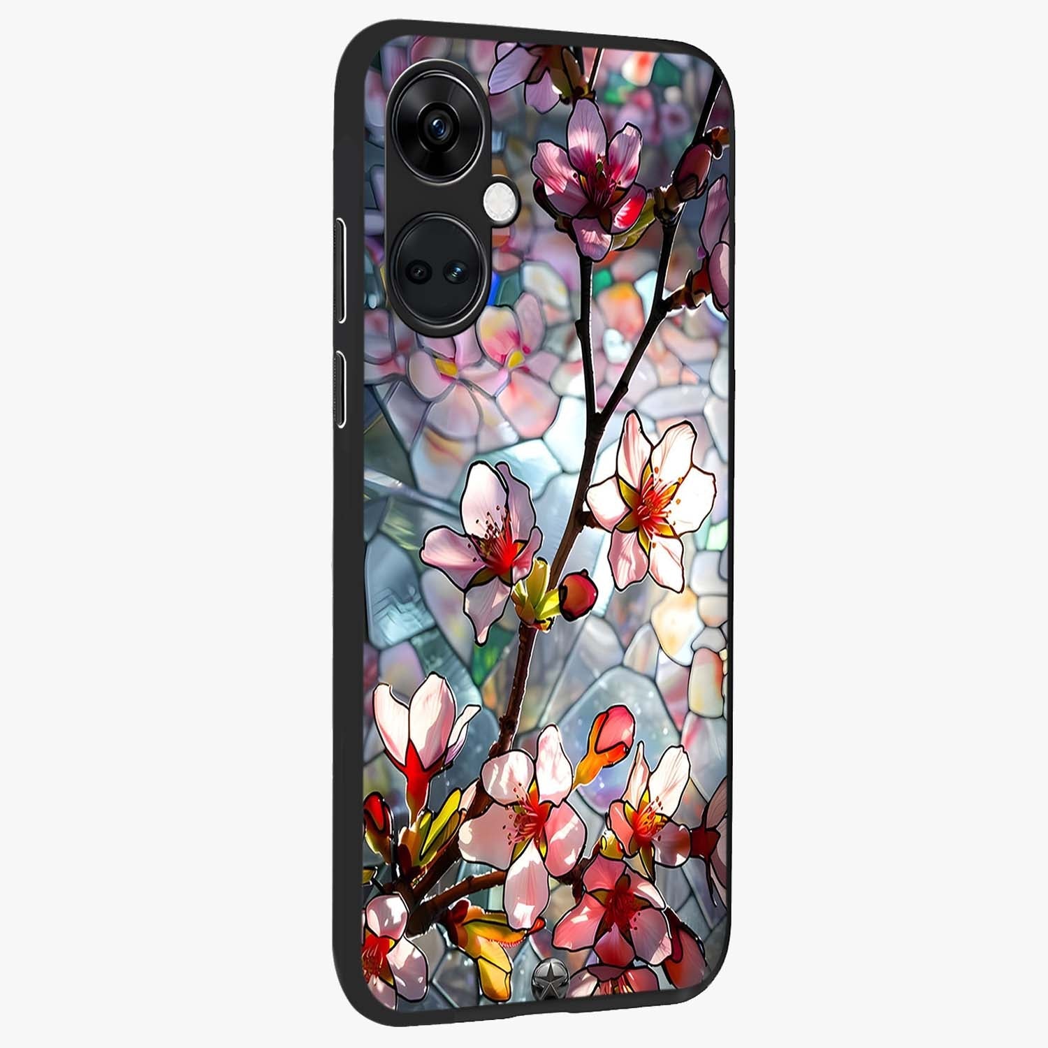 Radiant Bloom Glow Glass Case for 1+Nord Ce 3 side perspective highlighting radiant textures and sleek premium build