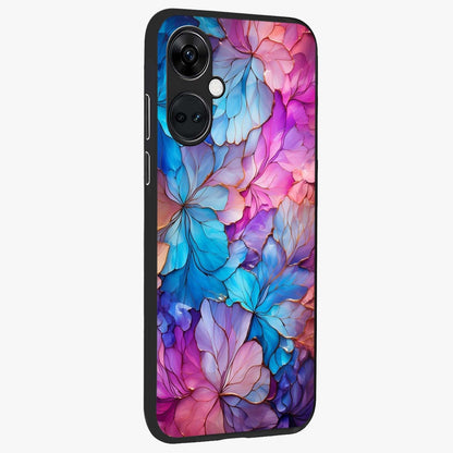 Radiant Floral Whirl Glass Case for 1+Nord Ce 3 side perspective highlighting flowing textures and premium edges