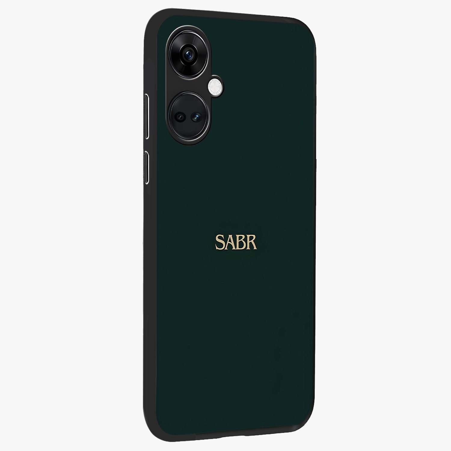 Sabr Minimal Patience Glass Case for 1+Nord CE 3 side perspective highlighting elegant text detailing and sleek build