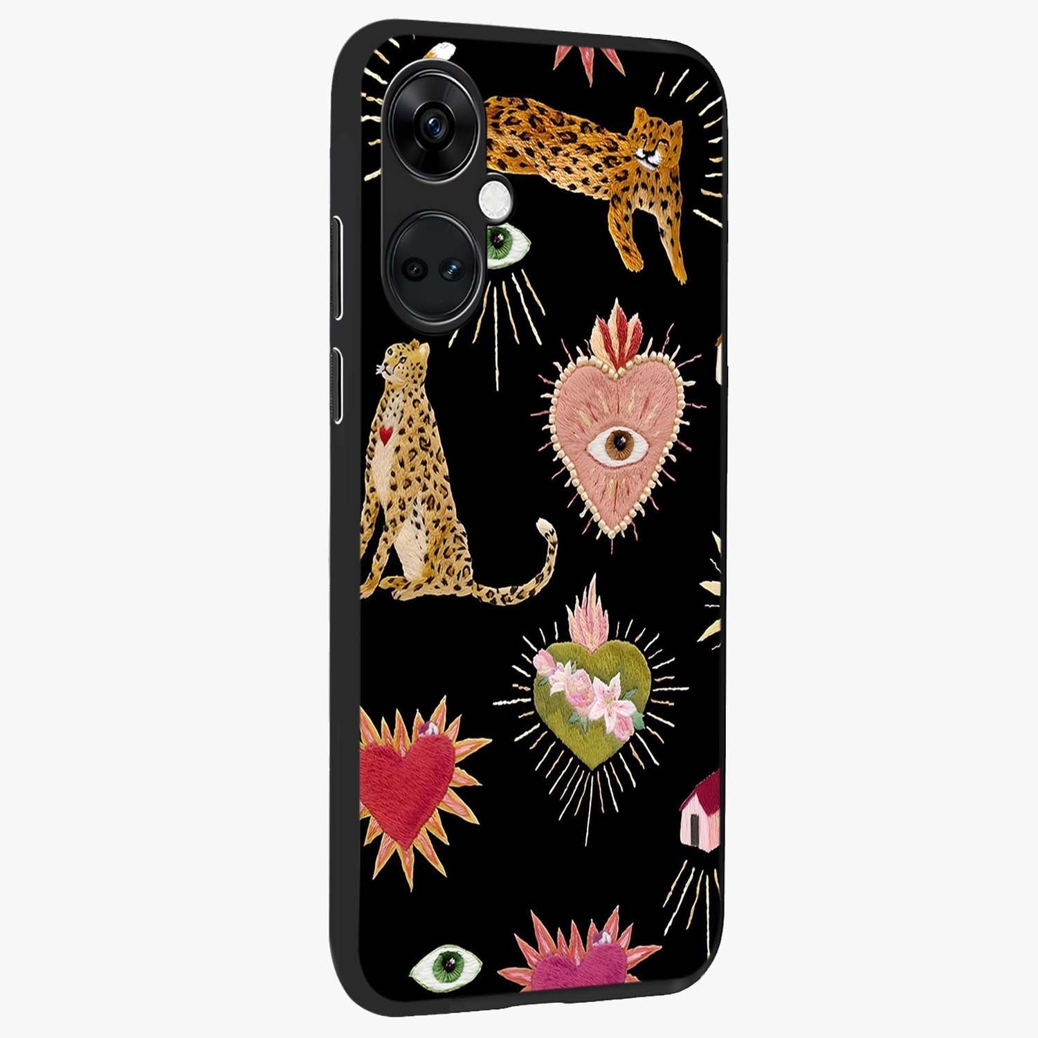 Sacred Jungle Heart Glass Case for 1+Nord Ce 3 side perspective highlighting lush textures and premium edges