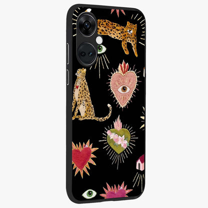 Sacred Jungle Heart Glass Case for 1+Nord Ce 3 side perspective highlighting lush textures and premium edges