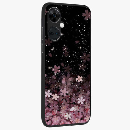 Small Starry Flowers Glass Case for 1+Nord CE 3 side perspective highlighting delicate bloom textures and premium edges