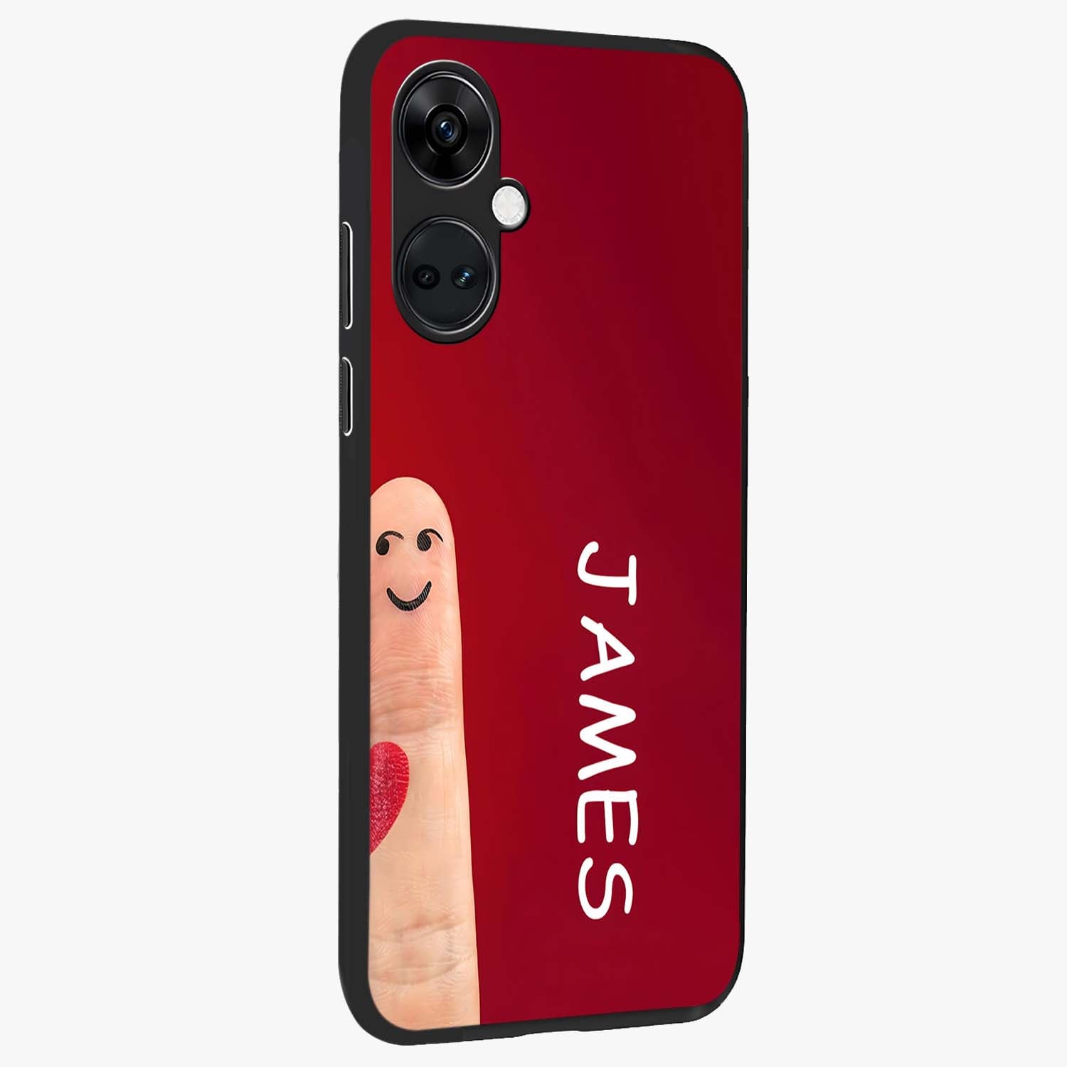 Smiling Heart Bond Glass Case for 1+Nord Ce 3 side perspective highlighting charming textures and smooth build