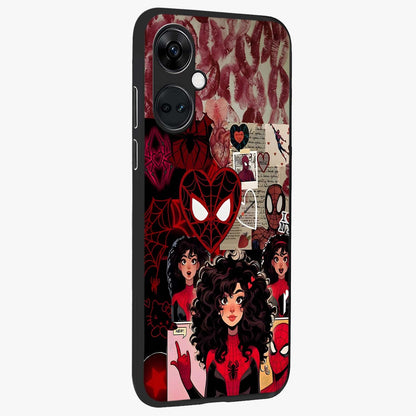 Spider Love Story Glass Case for 1+Nord CE 3 side perspective highlighting dynamic character textures and premium edges