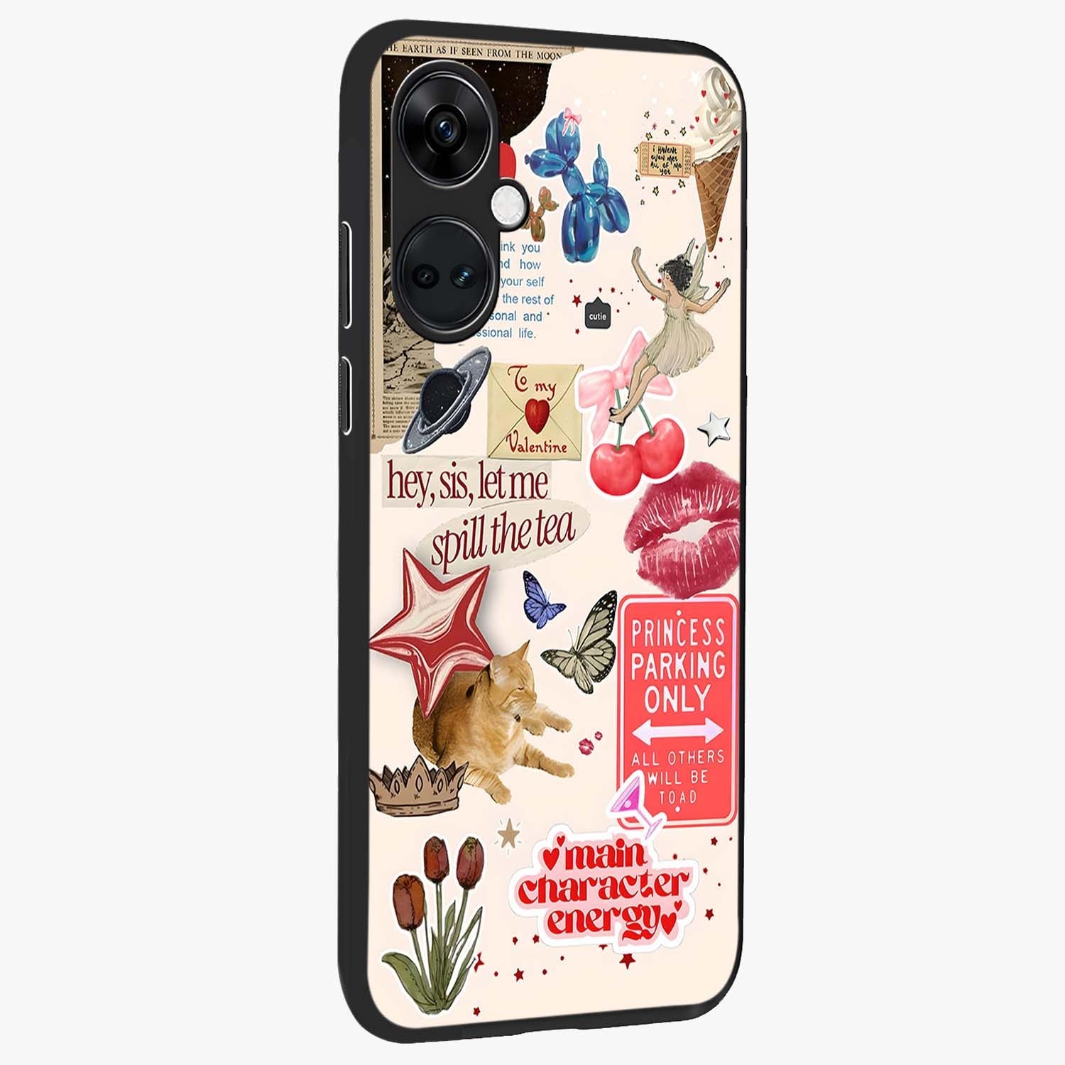 Spill the Tea Retro Collage Glass Case for 1+Nord CE 3 side perspective highlighting layered textures and sleek build