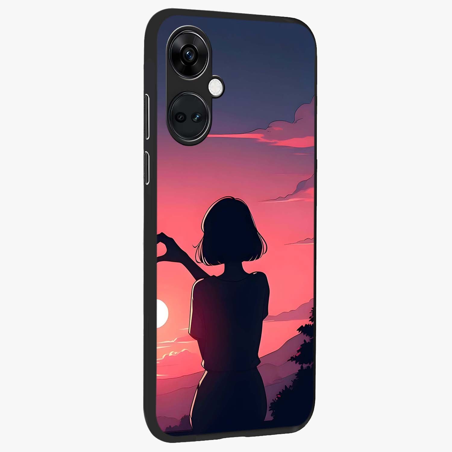 Sunset Silhouette Boy Glass Case for 1+Nord Ce 3 side perspective highlighting dramatic horizon textures and premium edges