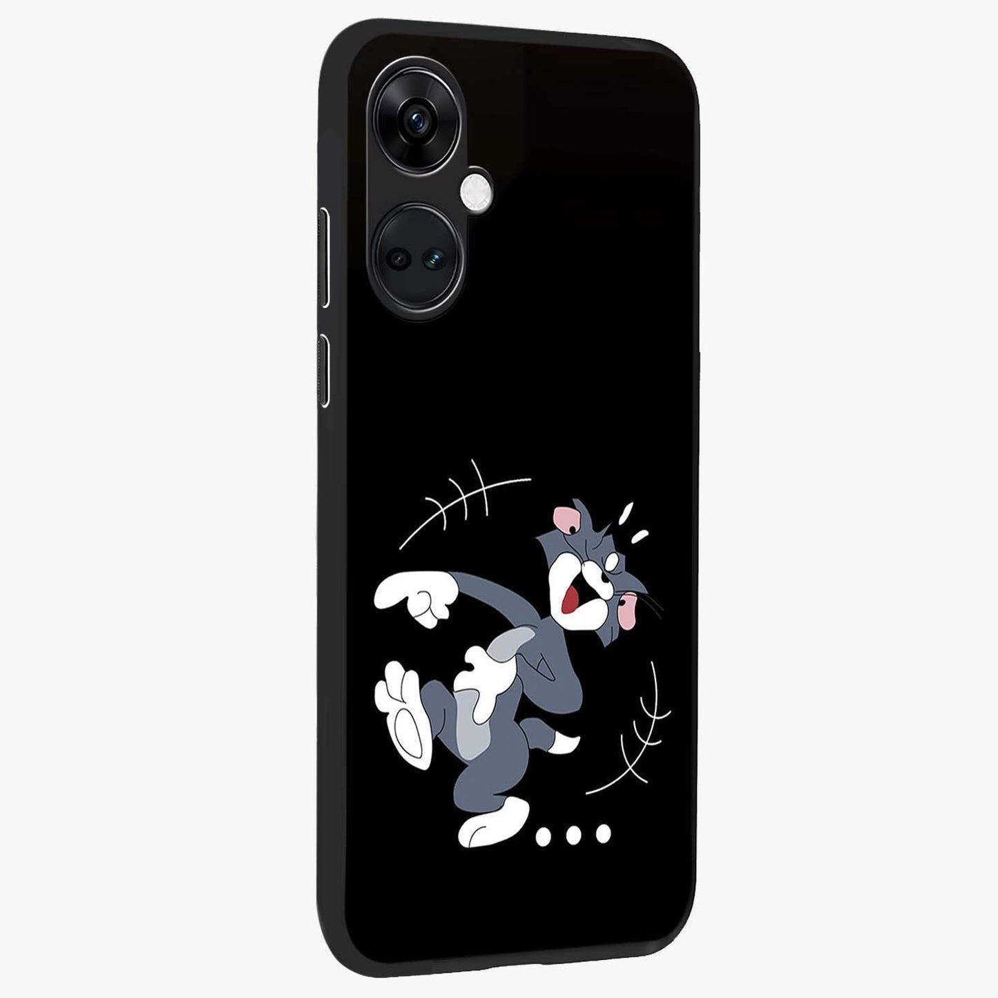 Tom in Trouble Glass Case for 1+Nord Ce 3 side perspective highlighting expressive illustration textures and smooth build