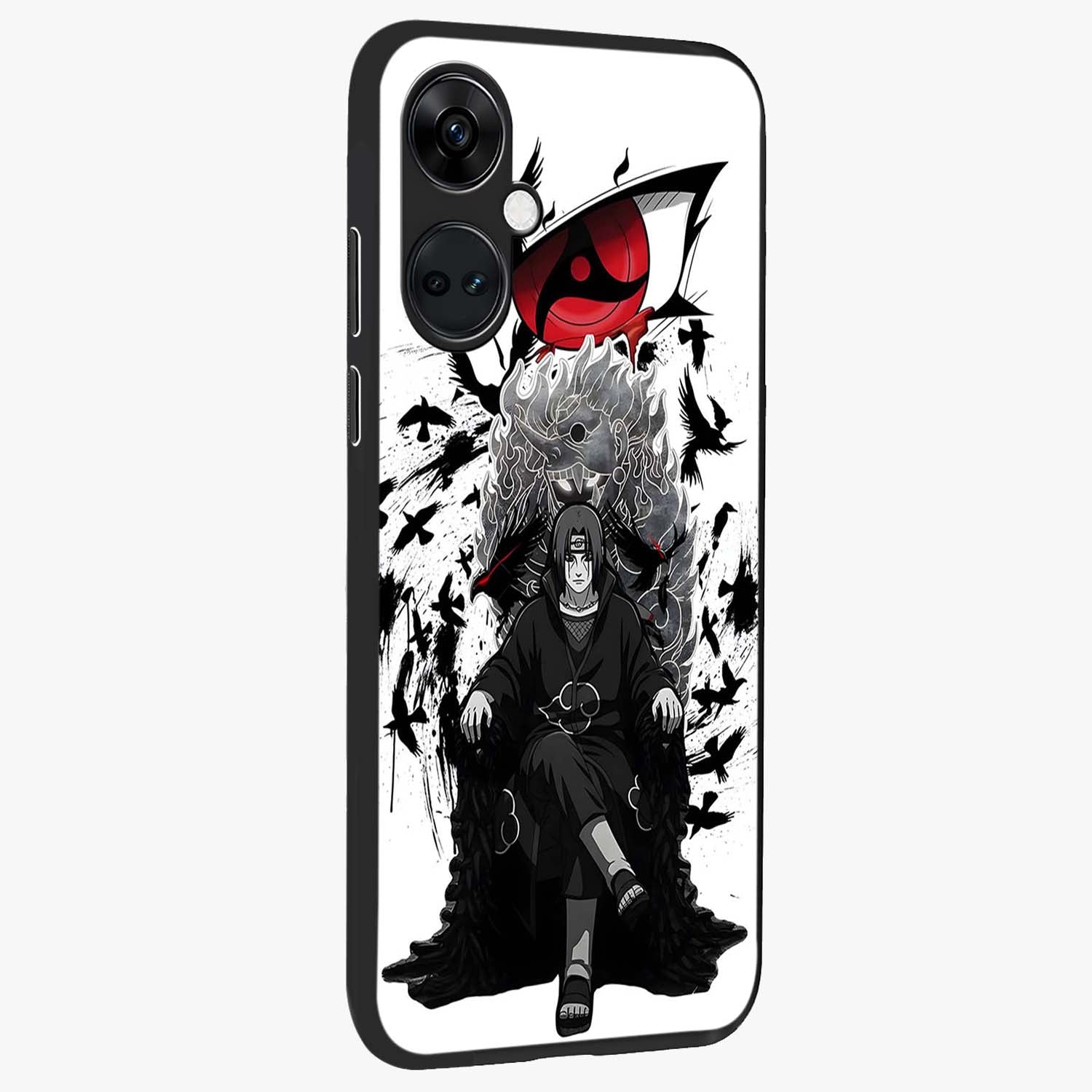 Uchiha Shadow Throne Glass Case for 1+Nord Ce 3 side perspective highlighting bold character textures and premium edges