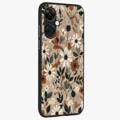 Vector Flowers Glass Case for 1+Nord Ce 3 side perspective highlighting smooth floral textures and premium edges
