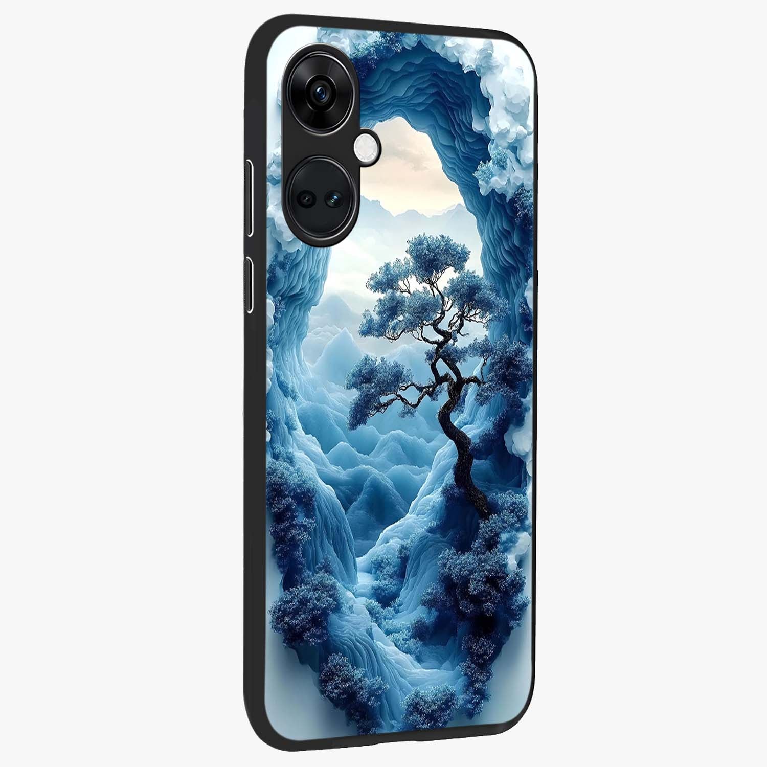 Winter Gate View Glass Case for 1+Nord Ce 3 side perspective highlighting calm scenic textures and premium edges