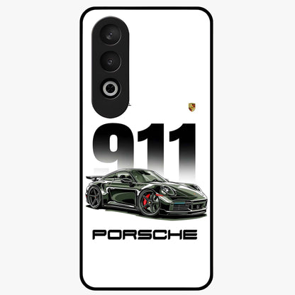 911 Turbo Dominance Glass Case for 1+Nord Ce 4 bold front view featuring large 911 graphic and detailed green Porsche sports car artwork