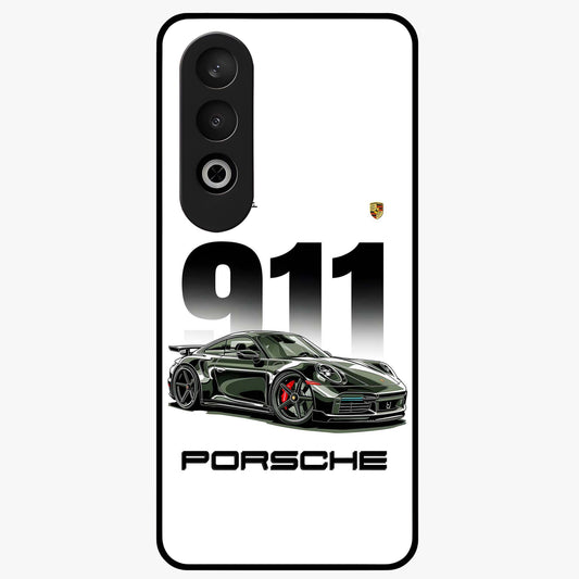 911 Turbo Dominance Glass Case for 1+Nord Ce 4 bold front view featuring large 911 graphic and detailed green Porsche sports car artwork