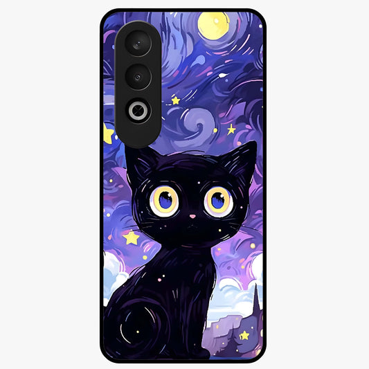Abstract Cat Art Glass Case for 1+Nord Ce 4 vibrant front view featuring modern artistic cat illustration