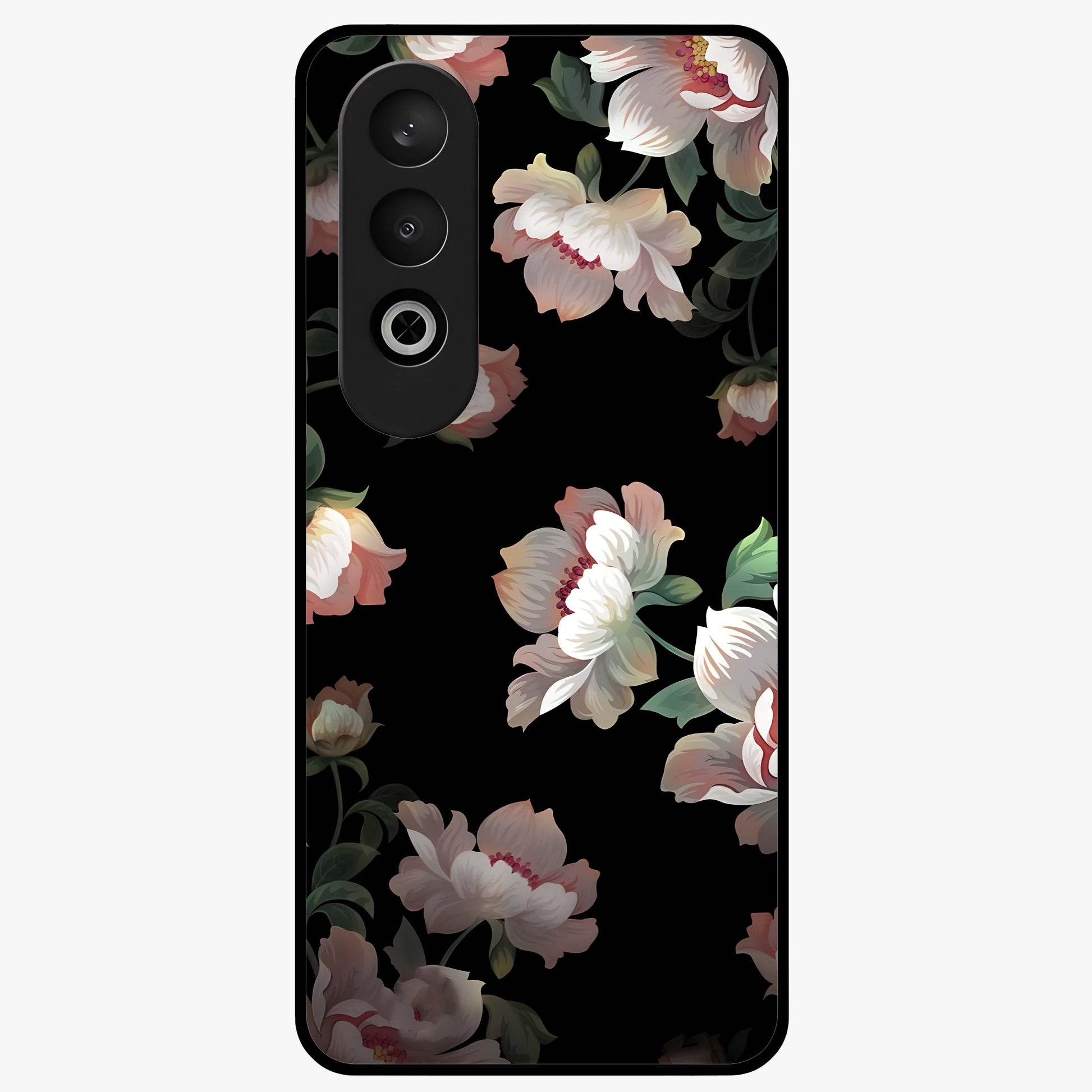 Abstract Embossed Blooming Bright Flower Glass Case for 1+Nord CE 4 front view featuring vibrant raised floral artwork