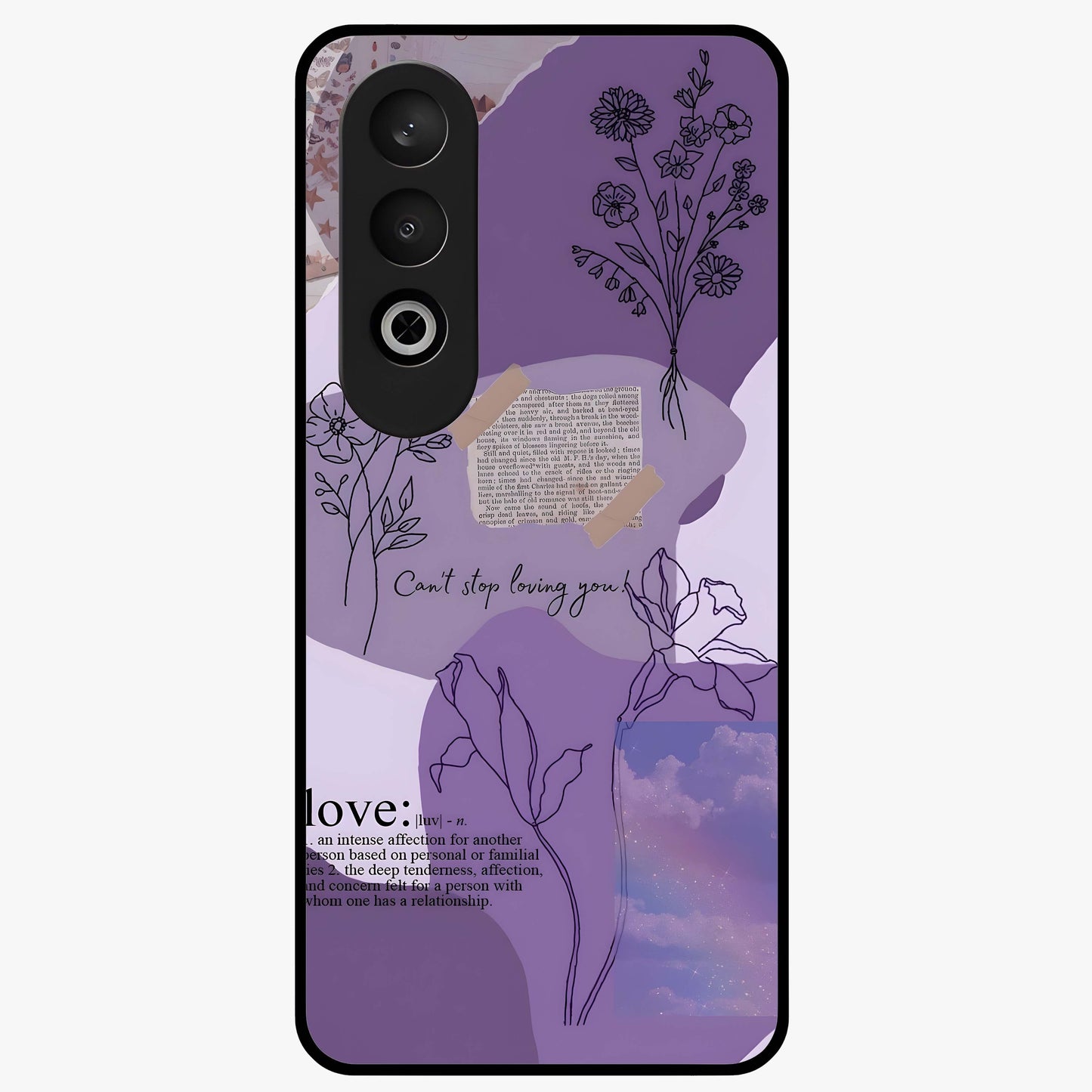 Aesthetic Love With Flower Glass Case for 1+Nord CE 4 romantic front view featuring floral love themed artwork