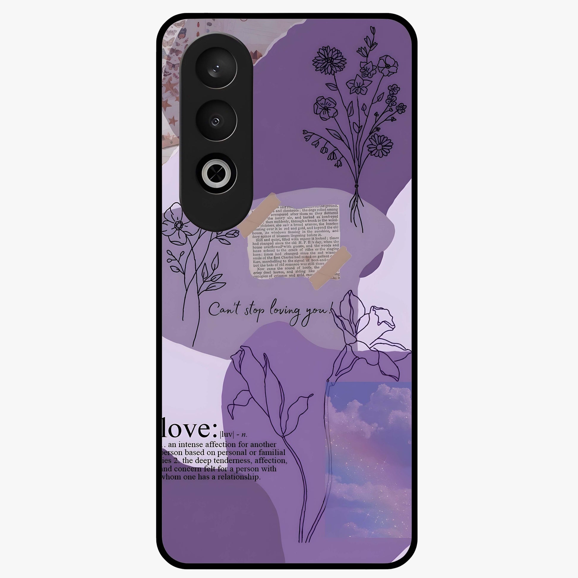 Aesthetic Love With Flower Glass Case for 1+Nord CE 4 romantic front view featuring floral love themed artwork