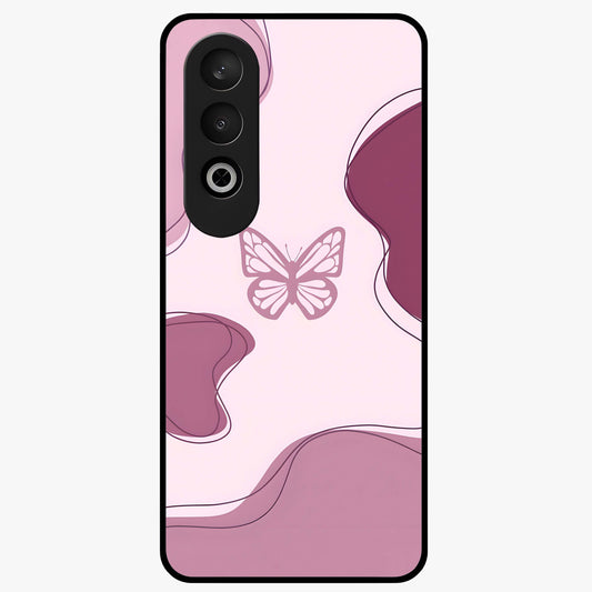 Aesthetic Pinkish Custom Name Butterfly Glass Case for 1+Nord Ce 4 elegant front view featuring pink butterfly artwork with personalized name design