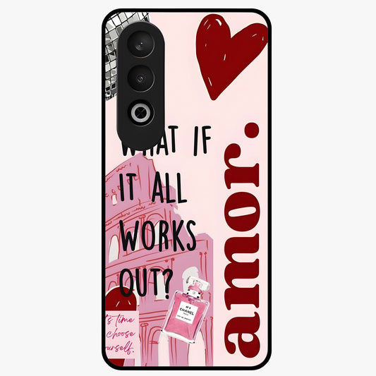 Amor Memory Scrapbook Glass Case for 1+Nord Ce 4 vintage front view featuring romantic scrapbook style artwork