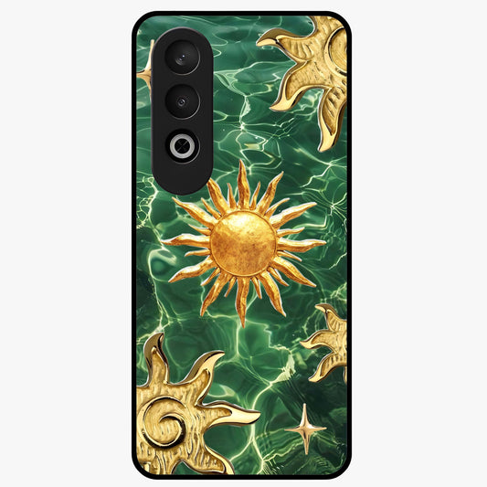 Aqua Sun Mirage Glass Case for 1+Nord Ce 4 vibrant front view featuring aqua blue sun inspired artwork