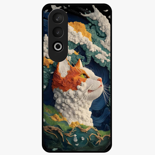 Aurora Cat Dreams Glass Case for 1+Nord Ce 4 dreamy front view featuring glowing cat artwork with aurora tones