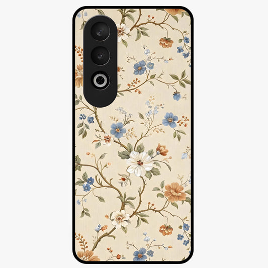 Beige Vintage Flower Glass Case for 1+Nord Ce 4 soft front view featuring classic beige floral artwork