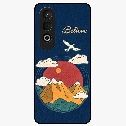 Believe Sky Escape Glass Case for 1+Nord Ce 4 inspirational front view featuring sky inspired artwork with uplifting message