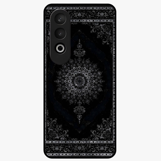 Black Persian Carpet Glass Case for 1+Nord Ce 4 rich front view featuring intricate Persian carpet pattern artwork