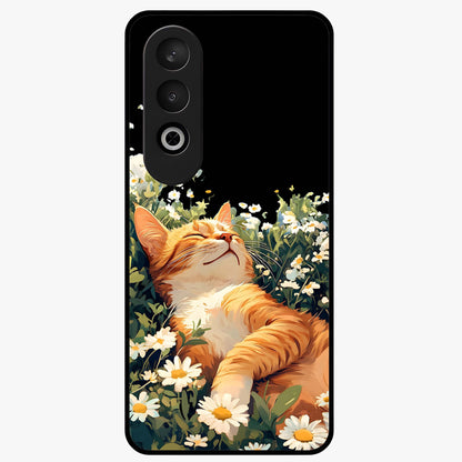 Blissful Bloom Cat Glass Case for 1+Nord Ce 4 charming front view featuring floral cat artwork with soft aesthetic tones