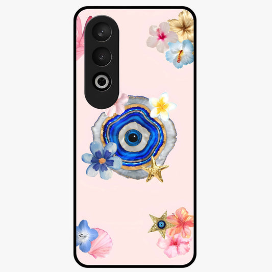 Blossom Evil Charm Glass Case for 1+Nord Ce 4 elegant front view featuring floral evil eye inspired artwork