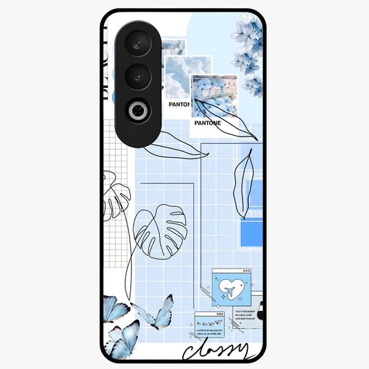 Blue Aesthetic Flower Glass Case for 1+Nord Ce 4 elegant front view featuring soft blue floral artwork