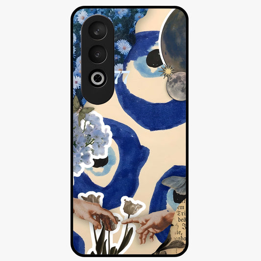 Blue Evil Divine Glass Case for 1+Nord Ce 4 bold front view featuring vibrant evil eye artwork with divine aesthetic tones