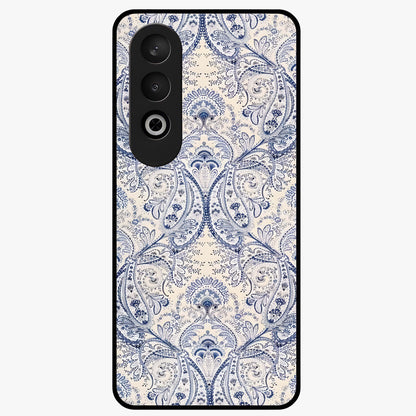 Blue Paisley Bloom Glass Case for 1+Nord Ce 4 intricate front view featuring paisley floral artwork in rich blue tones