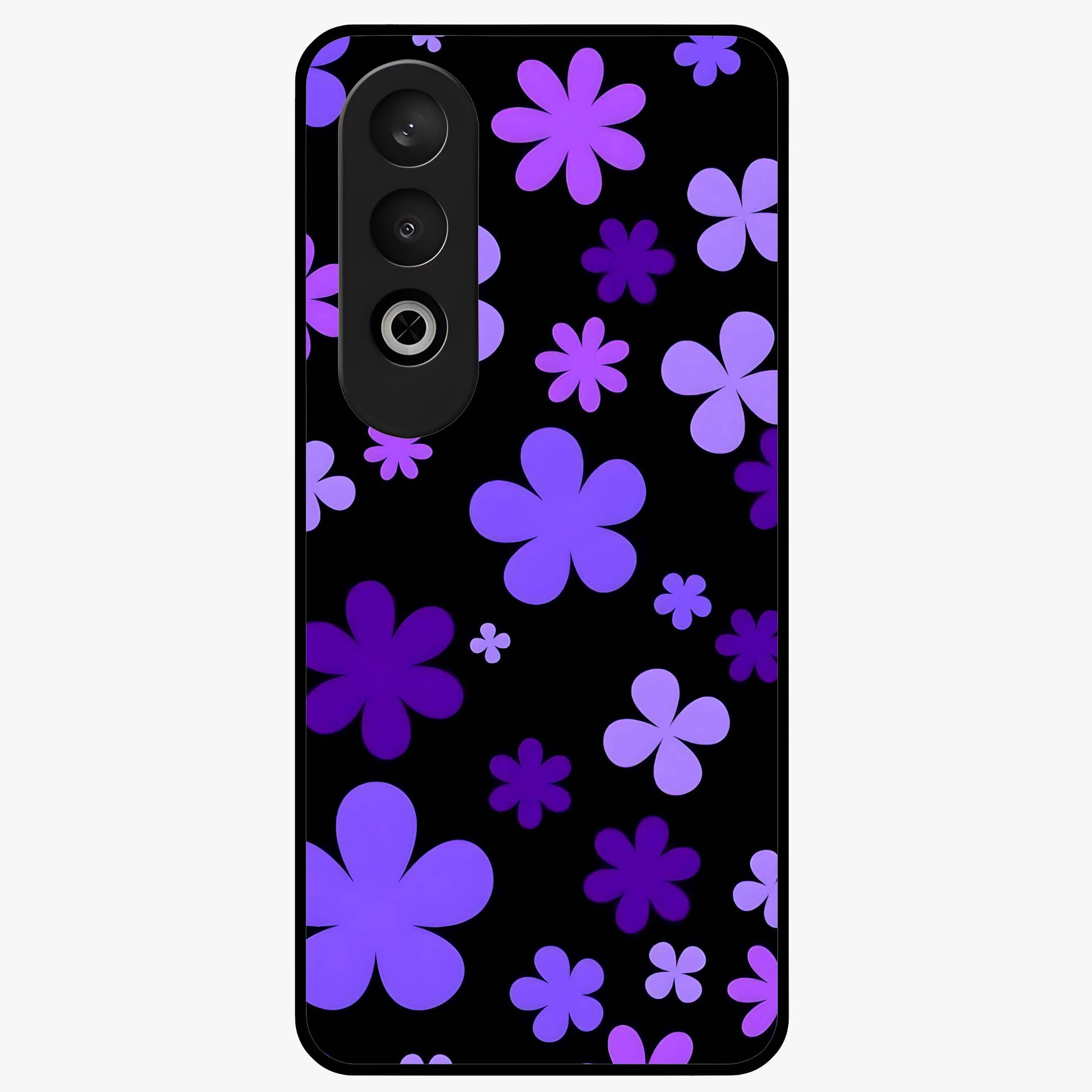 Blue Retro Pop Flowers Glass Case for 1+Nord CE 4 vibrant front view featuring retro floral artwork in bold blue tones
