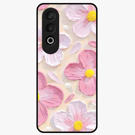 Blush Bloom Texture Glass Case for 1+Nord Ce 4 artistic front view featuring textured floral blush artwork