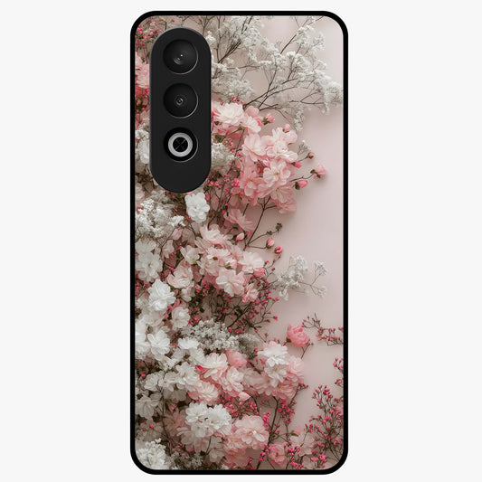 Blush Blossom Cloud Glass Case for 1+Nord Ce 4 dreamy front view featuring soft blossom artwork with cloud inspired tones