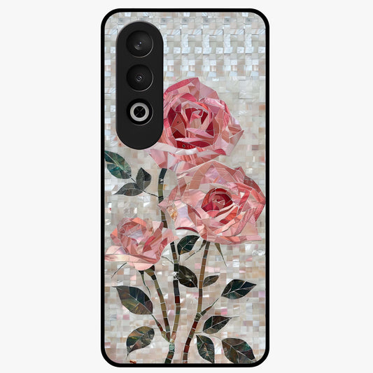 Blush Mosaic Bloom Glass Case for 1+Nord Ce 4 artistic front view featuring mosaic style floral artwork