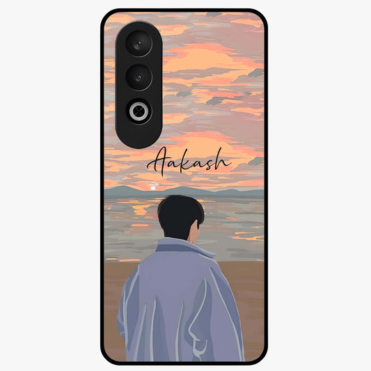 Boy Facing Sunset Beach Glass Case for 1+Nord Ce 4 scenic front view featuring silhouette artwork against glowing sunset sky