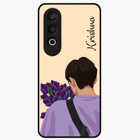 Boy Holding Flowers Glass Case for 1+Nord Ce 4 aesthetic front view featuring soft illustrated character holding floral bouquet