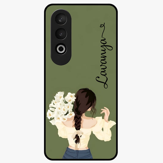 Braided Spring Beauty With Custom Name Glass Case for 1+Nord Ce 4 elegant front view featuring braided floral artwork with personalized name design