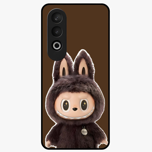 Brown Labubu Design Glass Case for 1+Nord Ce 4 cute front view featuring playful Labubu character artwork in warm brown tones