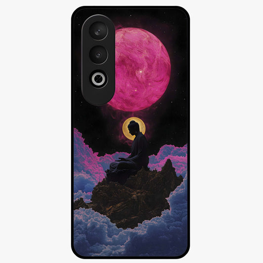 Buddha and Planets Glass Case for 1+Nord Ce 4 serene front view featuring Buddha artwork with cosmic planetary background