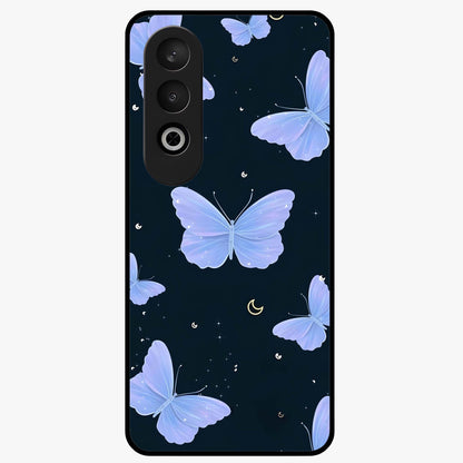 Butterfly With Stars Pattern Glass Case for 1+Nord Ce 4 dreamy front view featuring butterfly artwork with star accents