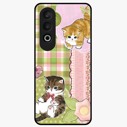 Cats Sweet Button Glass Case for 1+Nord CE 4 adorable front view featuring cute cat artwork with sweet pastel tones